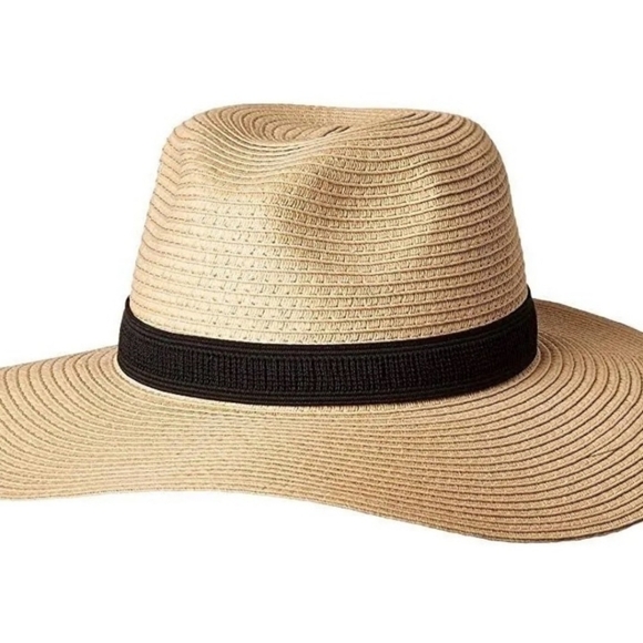 New MADEWELL Packable Wide Brimmed Straw Fedora Panama Summer Floppy Sun Hat M/L - Picture 2 of 6